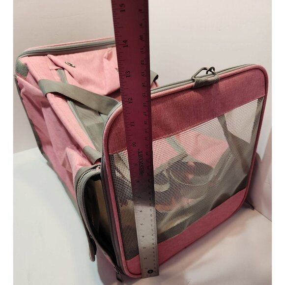 Pink & Grey Small/Medium Pet Carrier 17" x 12" x 12" Soft Sided Travel Approved - Picture 9 of 10